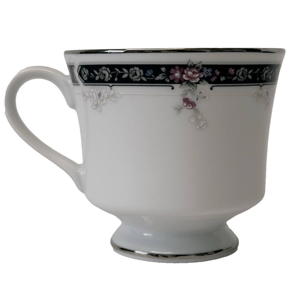 Royal Prestige Midnight Mood (1) Footed Cup Black band, Pink Flowers